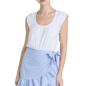 Veronica Beard White Top with blue and white stripe wrap skirt. All one piece.